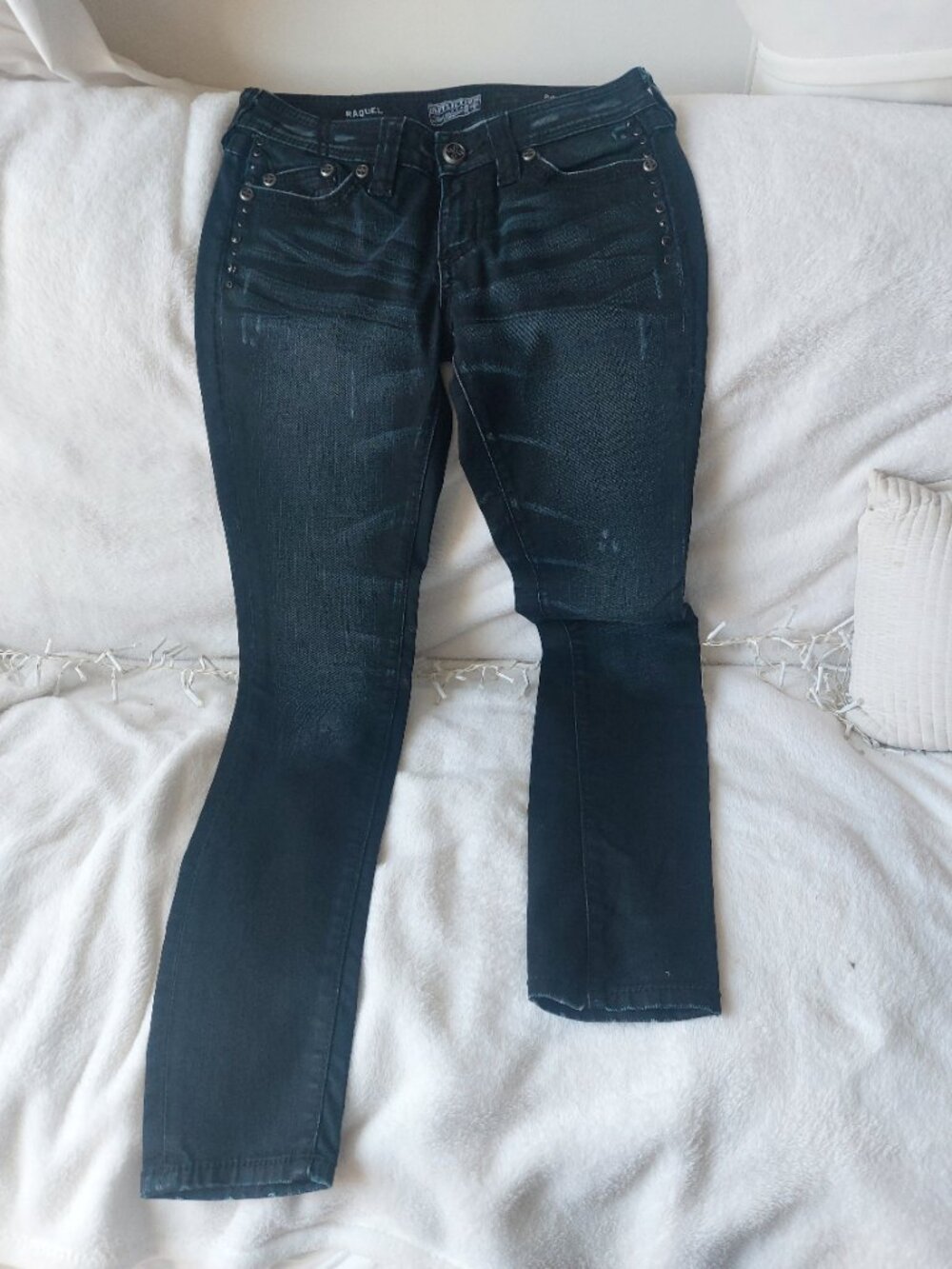 Affliction “Raquel” Black Premium Denim Jeans – Studded Heavy Stitch (26)